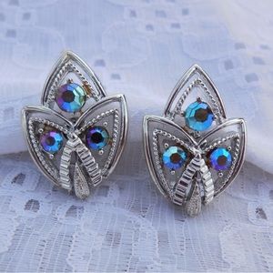 Coro Aurora Borealis Rhinestone Vintage Screw On Back Earrings Gorgeous!